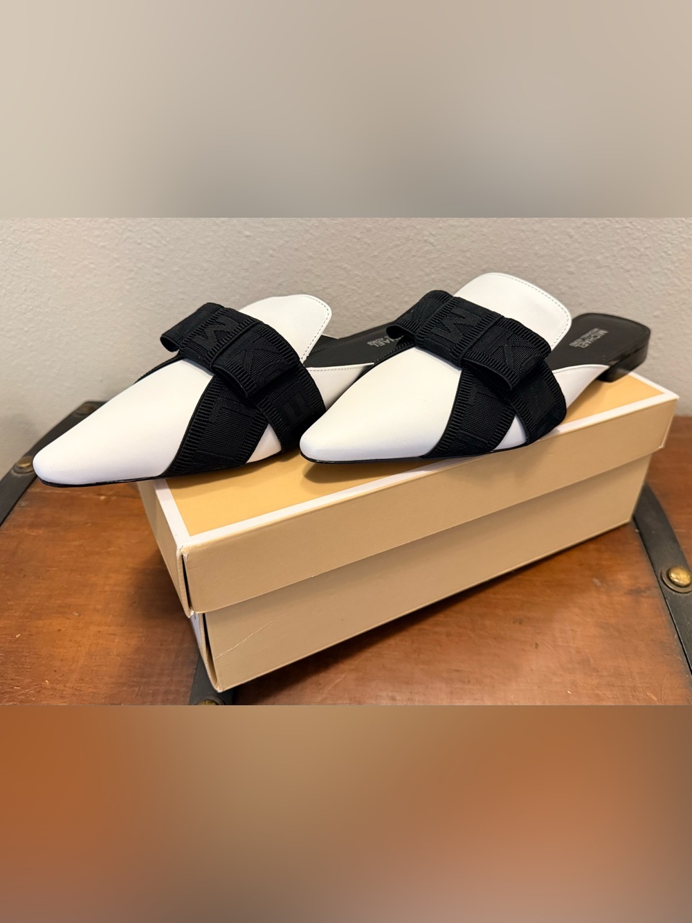 NWT Michael Kors Black and White Pointed Toe Slide Heels